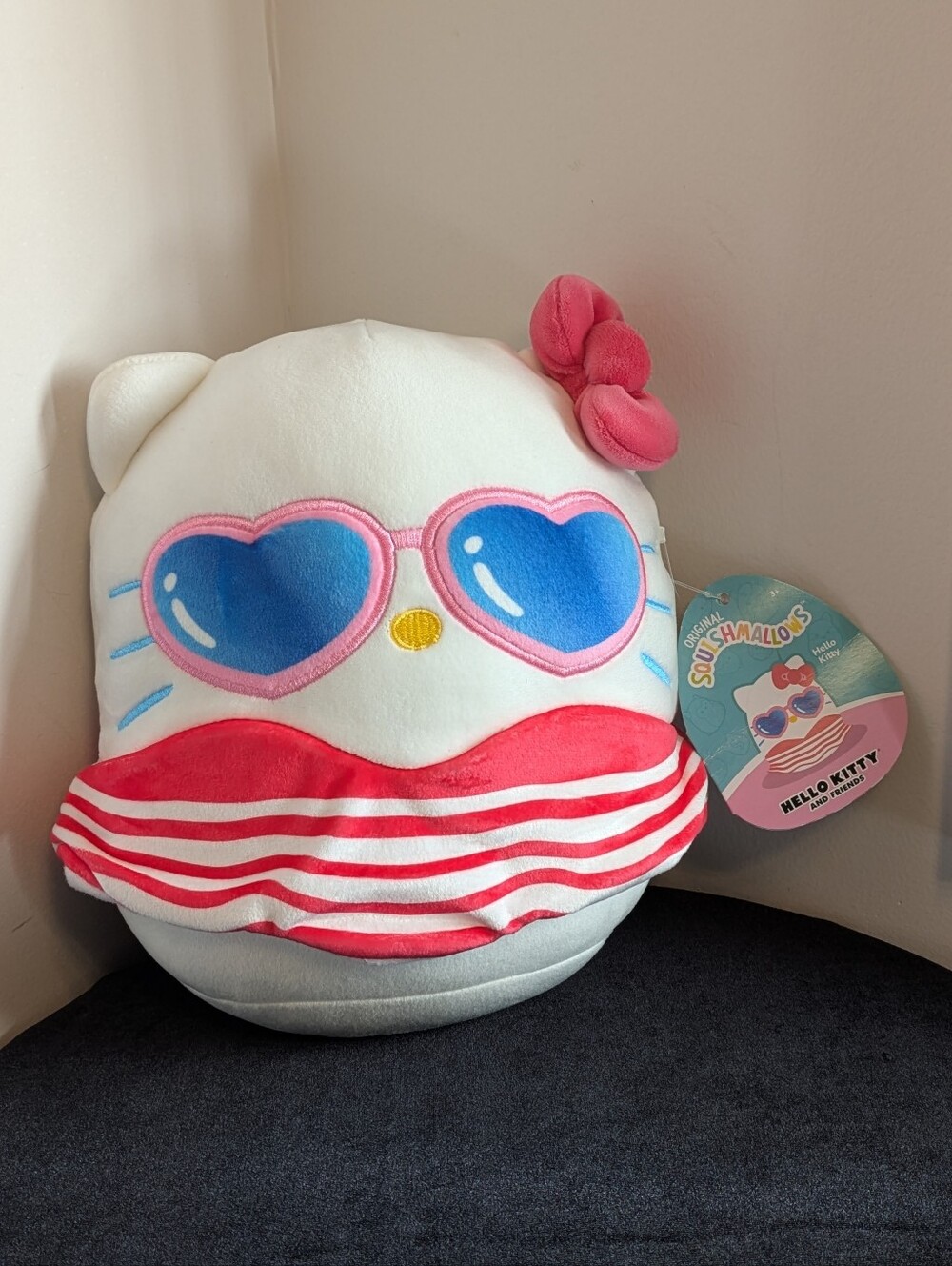 Hello Kitty 8 In Squishmallow with Blue Heart Sunglasses In A Swimsuit